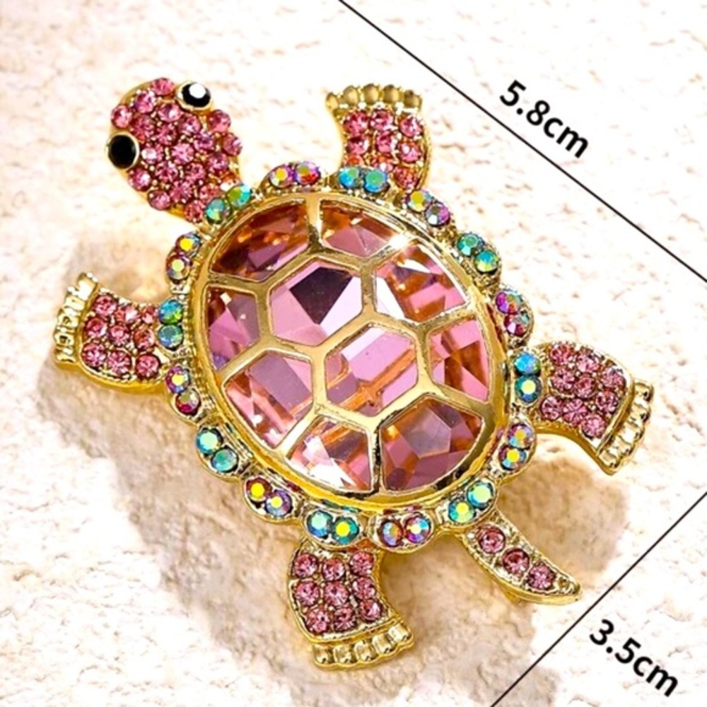 Nwot Pink And Green Jewelled Turtle Brooch